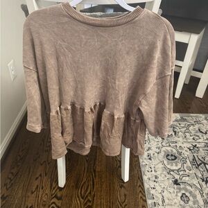 Casual Tan Babydoll Top (mom crop)